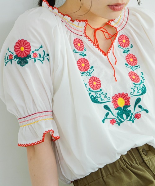 ブラウス シャツ 「eLur」フラワー刺繍ブラウス レディース eLur ブラウス シャツ 「eLur」フラワー刺繍ブラウス レディース