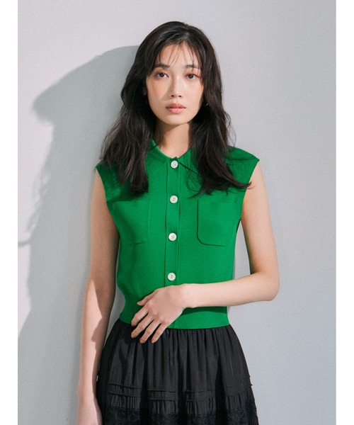 FRAY I.D（フレイアイディー）の「ポロカラーノースリニットジレ／接触冷感（ニット/セーター・レディース・グリーン/グレー/ブラック・FREE）」の3枚目の写真