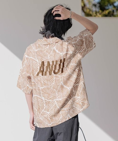 SUMOBurberryメンズシャツ セール】【UNISEX】リーフガラセットアップシャツ（シャツ/ブラウス