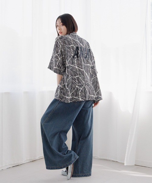 セール】【UNISEX】リーフガラセットアップシャツ（シャツ/ブラウス