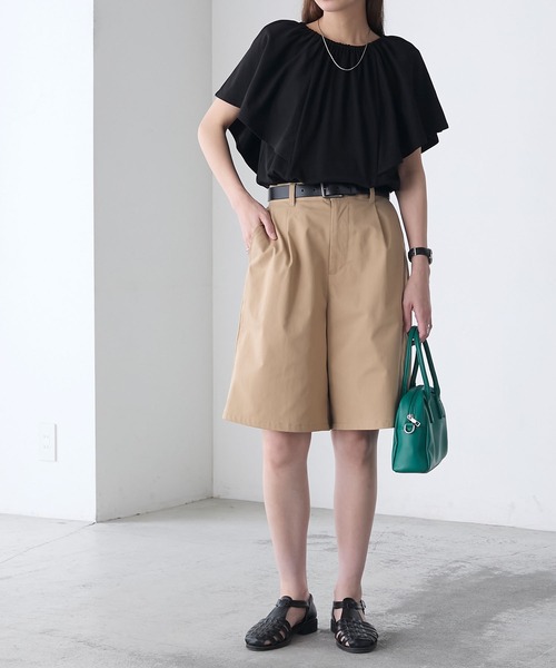 BONLECILL（ボンルシール）の「ギャザーフレアスリーブシルケットTブラウス（Tシャツ/カットソー・レディース・ネイビー/ブラック/アイボリー・FREE）」の17枚目の写真