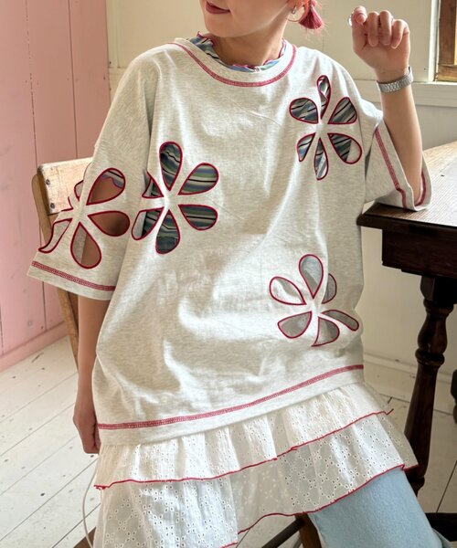 tシャツ 「HELLO.SANFRANCISCO」フラワーカットビッグTEE レディース HELLO.SANFRANCISCO tシャツ 「HELLO.SANFRANCISCO/ハロー