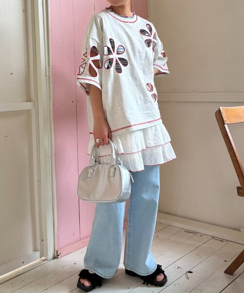 HELLO.SANFRANCISCO（ハローサンフランシスコ）の「【HELLO.SANFRANCISCO】フラワーカットビッグTEE（Tシャツ/カットソー・レディース・ライトグレー/ブルー/オレンジ/チャコールグレー/レッド・ONE SIZE）」の22枚目の写真