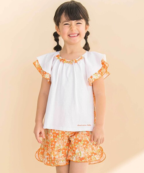 Noeil aime BeBe(ノイユエイムベベ)の「【お揃い】水彩花柄フレアTシャツ(80~130cm)(Tシャツ/カットソー・キッズ・オレンジ系その他/グリーン系その他・110cm/130cm/120cm)」の2枚目の写真