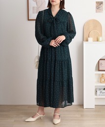 美品　エポカ　七分袖ワンピース　38 グリーン　緑　ドット柄　ワンピース 美品 エポカ 七分袖ワンピース 38 グリーン 緑 ドット柄