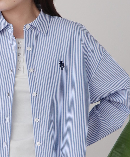 U.S. POLO ASSN.（ユーエスポロアッスン）の「U.S. POLO ASSN./ユーエスポロアッスン レギュラーカラーシャツ（シャツ/ブラウス・レディース・ブラック/サックスブルー/ブルー/ベージュ・M/L）」の4枚目の写真