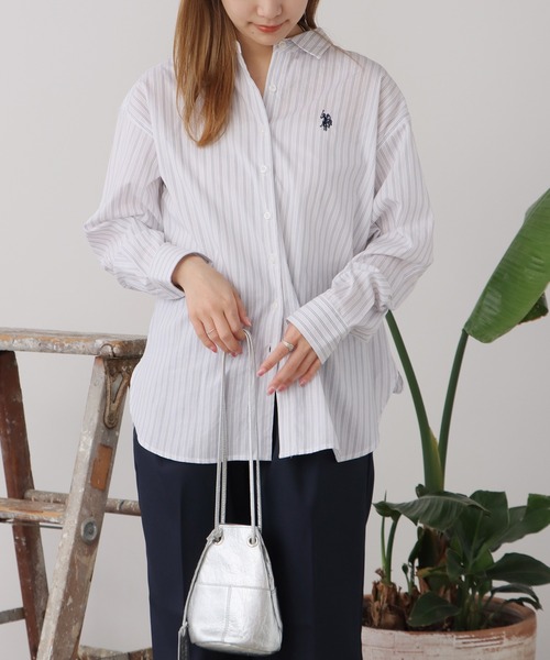 U.S. POLO ASSN.（ユーエスポロアッスン）の「U.S. POLO ASSN./ユーエスポロアッスン レギュラーカラーシャツ（シャツ/ブラウス・レディース・ブラック/サックスブルー/ブルー/ベージュ・M/L）」の11枚目の写真