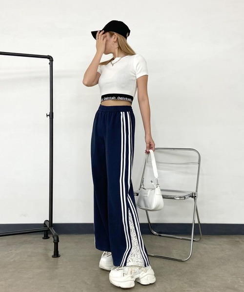 non-hedge(ノンヘッジ)の「カットラインレース切替ワイドパンツ(スウェットパンツ・レディース・ブラック/ネイビー/グレー/オートミール・FREE)」の10枚目の写真