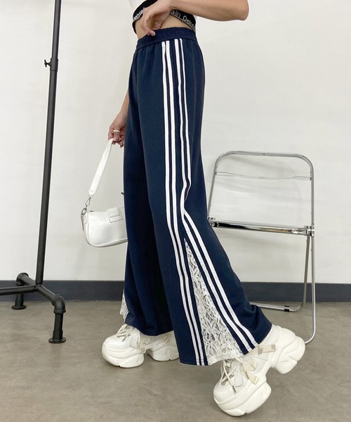 non-hedge(ノンヘッジ)の「カットラインレース切替ワイドパンツ(スウェットパンツ・レディース・ブラック/ネイビー/グレー/オートミール・FREE)」の13枚目の写真