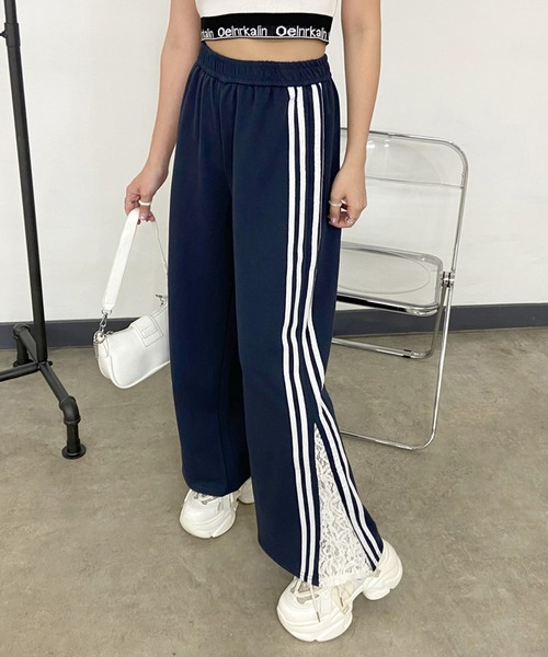 non-hedge(ノンヘッジ)の「カットラインレース切替ワイドパンツ(スウェットパンツ・レディース・ブラック/ネイビー/グレー/オートミール・FREE)」の14枚目の写真