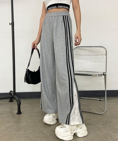 non-hedge(ノンヘッジ)の「カットラインレース切替ワイドパンツ(スウェットパンツ・レディース・ブラック/ネイビー/グレー/オートミール・FREE)」の16枚目の写真