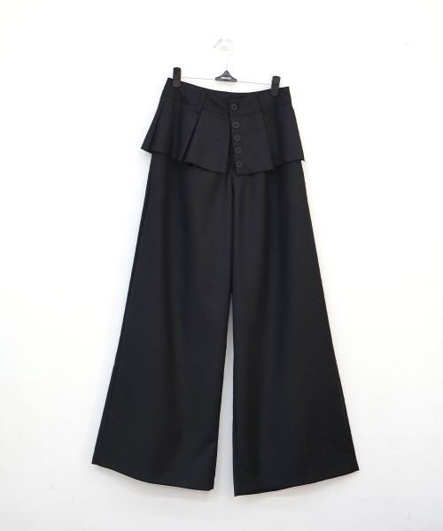 4INT.(フォイント)の「プリーツ レイヤード スカート付き スラックス(その他パンツ・レディース・ブラック/グレー・S/M)」の1枚目の写真