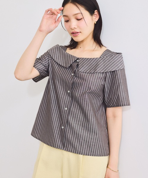 VIS（ビス）の「【防シワ】ラメミックスオフショルダー風ストライプシャツ（シャツ/ブラウス・レディース・ホワイト系その他/ブラウン系その他/ブルー系その他4/ライトグレー・FREE）」の3枚目の写真