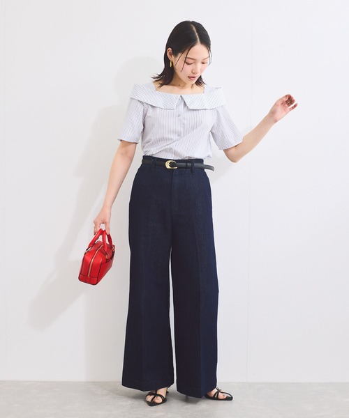 VIS（ビス）の「【防シワ】ラメミックスオフショルダー風ストライプシャツ（シャツ/ブラウス・レディース・ホワイト系その他/ブラウン系その他/ブルー系その他4/ライトグレー・FREE）」の10枚目の写真