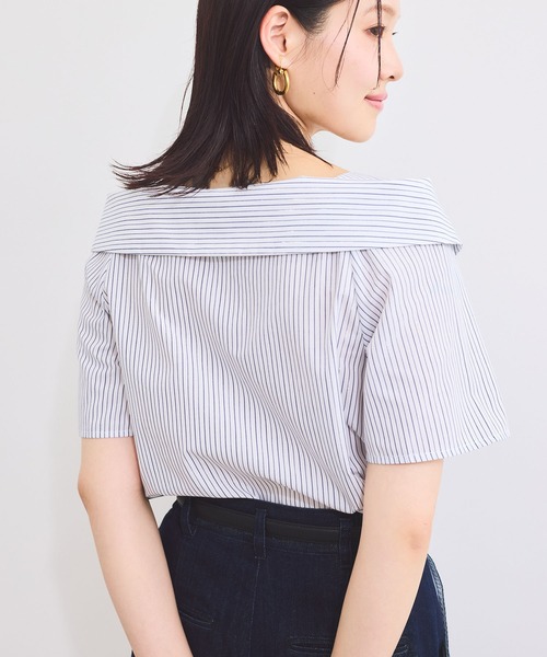 VIS（ビス）の「【防シワ】ラメミックスオフショルダー風ストライプシャツ（シャツ/ブラウス・レディース・ホワイト系その他/ブラウン系その他/ブルー系その他4/ライトグレー・FREE）」の11枚目の写真