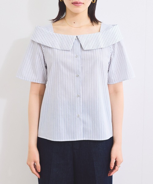 VIS（ビス）の「【防シワ】ラメミックスオフショルダー風ストライプシャツ（シャツ/ブラウス・レディース・ホワイト系その他/ブラウン系その他/ブルー系その他4/ライトグレー・FREE）」の9枚目の写真