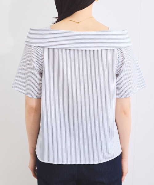 VIS（ビス）の「【防シワ】ラメミックスオフショルダー風ストライプシャツ（シャツ/ブラウス・レディース・ホワイト系その他/ブラウン系その他/ブルー系その他4/ライトグレー・FREE）」の7枚目の写真