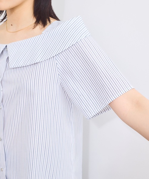 VIS（ビス）の「【防シワ】ラメミックスオフショルダー風ストライプシャツ（シャツ/ブラウス・レディース・ホワイト系その他/ブラウン系その他/ブルー系その他4/ライトグレー・FREE）」の5枚目の写真