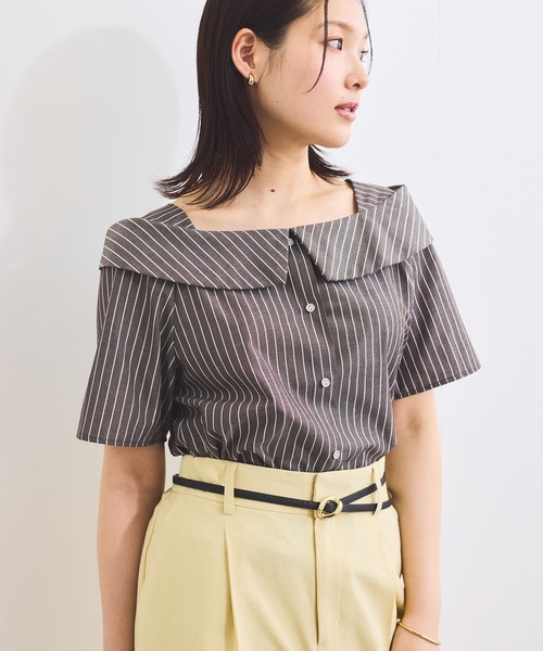 VIS（ビス）の「【防シワ】ラメミックスオフショルダー風ストライプシャツ（シャツ/ブラウス・レディース・ホワイト系その他/ブラウン系その他/ブルー系その他4/ライトグレー・FREE）」の21枚目の写真