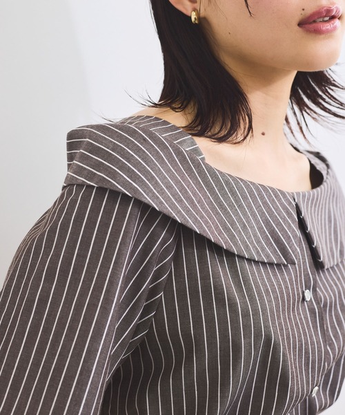 VIS（ビス）の「【防シワ】ラメミックスオフショルダー風ストライプシャツ（シャツ/ブラウス・レディース・ホワイト系その他/ブラウン系その他/ブルー系その他4/ライトグレー・FREE）」の20枚目の写真