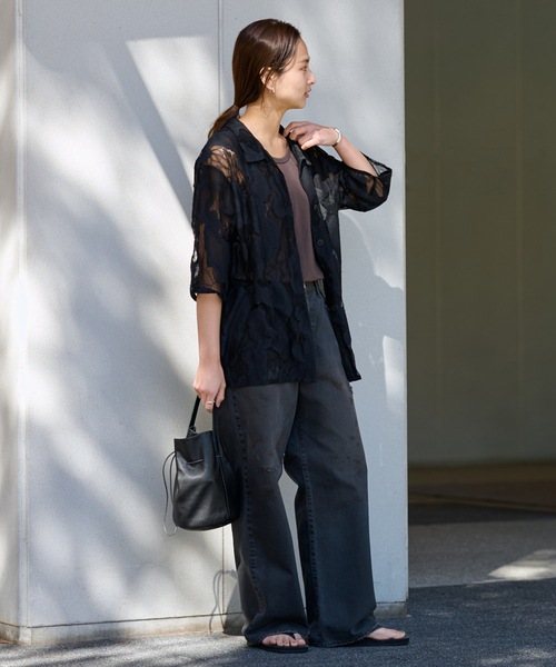 トップス framework ESTHE OVERSIZED SHEER LACE Oversized Sheer Lace Shirt • ESTHE
