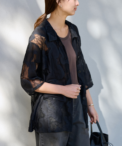 フレームワーク・ESTHE OVERSIZED SHEER LACE シャツ フレームワーク FRAMeWORK ≪予約≫ESTHE OVERSIZED SHEER LACE