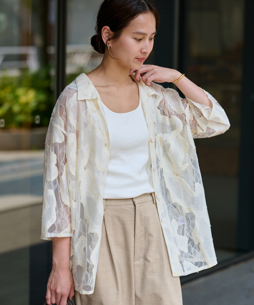 ESTHE OVERSIZED SHEER LACE シャツ　フレームワーク フレームワーク FRAMeWORK ≪予約≫ESTHE OVERSIZED SHEER LACE