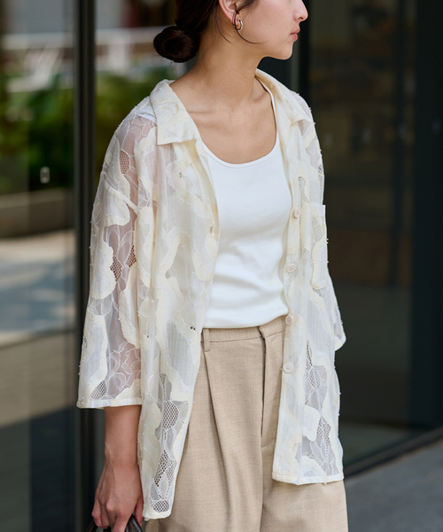 25SSフレームワークESTHE OVERSIZED SHEER LACE V ≪追加≫ESTHE OVERSIZED SHEER LACE シャツ 2（シャツ/ブラウス