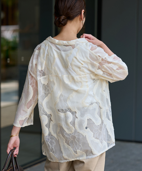 トップス framework ESTHE OVERSIZED SHEER LACE FRAMeWORK｜ESTHE OVERSIZED SHEER LACE シャツ | Rakuten