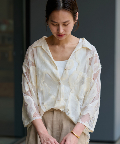 トップス framework ESTHE OVERSIZED SHEER LACE Oversized Sheer Lace Shirt • ESTHE