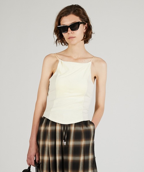 ちょこぴーsquare cup camisole キャミソール 3color ／ カップ付き 】胸開きカットアウトデザインスリム