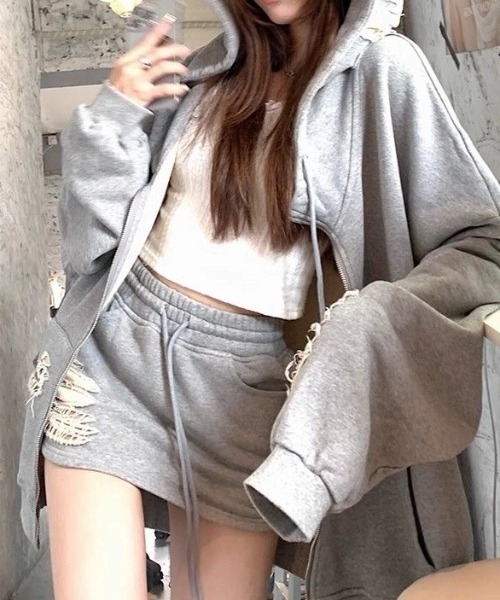 セール】【上下2点セット】ダメージデザインスウェットパーカー＋  