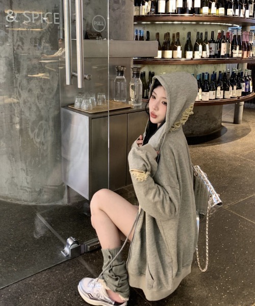 セール】【上下2点セット】ダメージデザインスウェットパーカー＋  