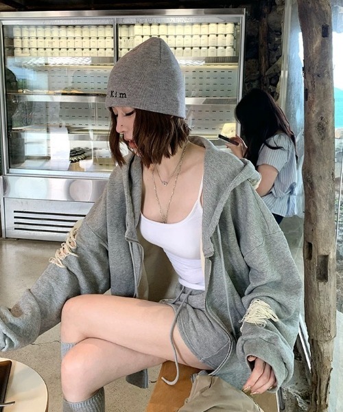 セール】【上下2点セット】ダメージデザインスウェットパーカー