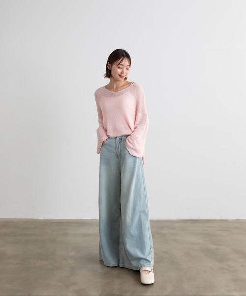 Lunea（ルネア）の「ライトデニムワイドパンツ（デニムパンツ・レディース・ブルー/ホワイト/ライトブルー・L/M/S）」の11枚目の写真