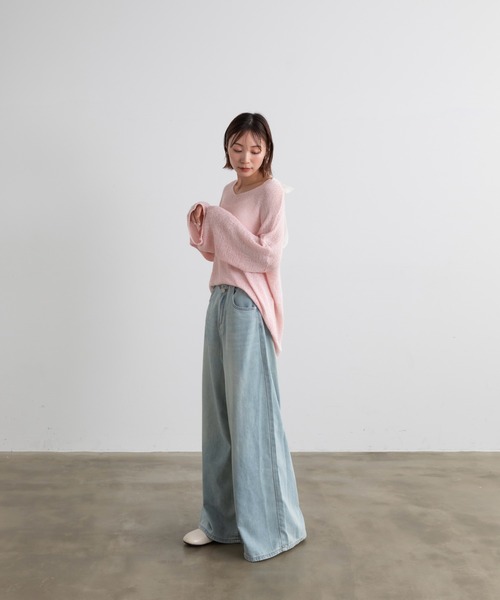 Lunea（ルネア）の「ライトデニムワイドパンツ（デニムパンツ・レディース・ブルー/ホワイト/ライトブルー・L/M/S）」の12枚目の写真