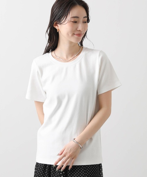 Gready Brilliant(グレディブリリアン)の「CICA配合クルーカットソー(Tシャツ/カットソー・レディース・チャコールグレー/オフホワイト/グレイッシュベージュ・FREE)」の2枚目の写真