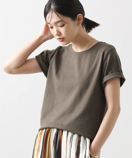 Gready Brilliant(グレディブリリアン)の「CICA配合クルーカットソー(Tシャツ/カットソー・レディース・チャコールグレー/オフホワイト/グレイッシュベージュ・FREE)」の1枚目の写真