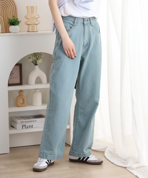 atONE（アットワン）の「コットンデニムワイドパンツ（デニムパンツ・レディース・ライトブルー/ブラック系その他/ネイビー・L/M/LL）」の14枚目の写真