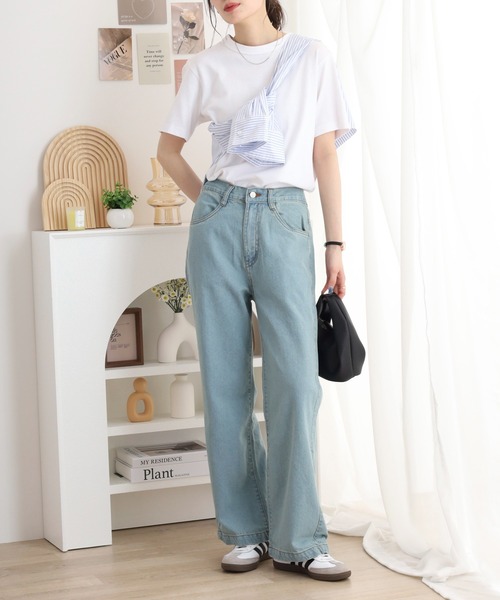 atONE（アットワン）の「コットンデニムワイドパンツ（デニムパンツ・レディース・ライトブルー/ブラック系その他/ネイビー・L/M/LL）」の19枚目の写真