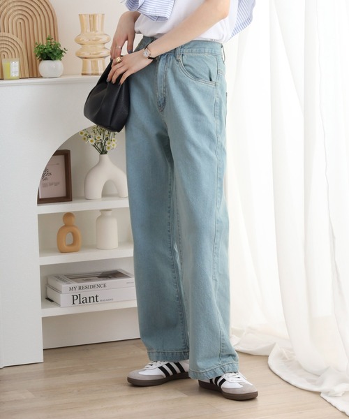 atONE（アットワン）の「コットンデニムワイドパンツ（デニムパンツ・レディース・ライトブルー/ブラック系その他/ネイビー・L/M/LL）」の15枚目の写真