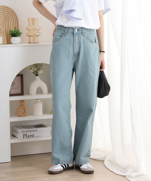 atONE（アットワン）の「コットンデニムワイドパンツ（デニムパンツ・レディース・ライトブルー/ブラック系その他/ネイビー・L/M/LL）」の16枚目の写真