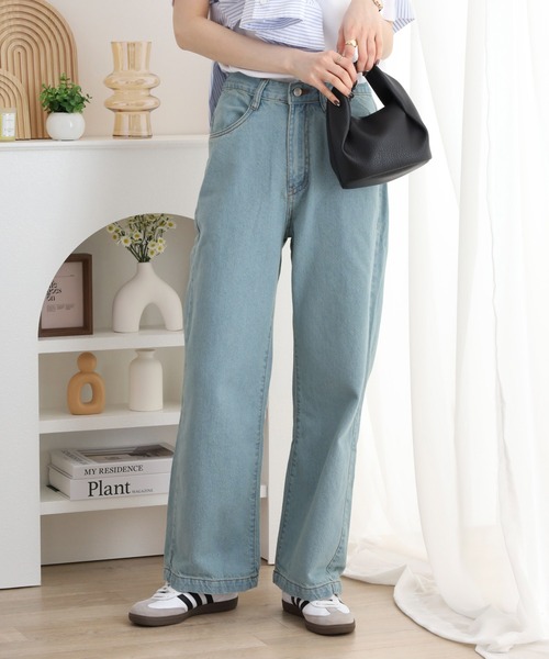 atONE（アットワン）の「コットンデニムワイドパンツ（デニムパンツ・レディース・ライトブルー/ブラック系その他/ネイビー・L/M/LL）」の17枚目の写真