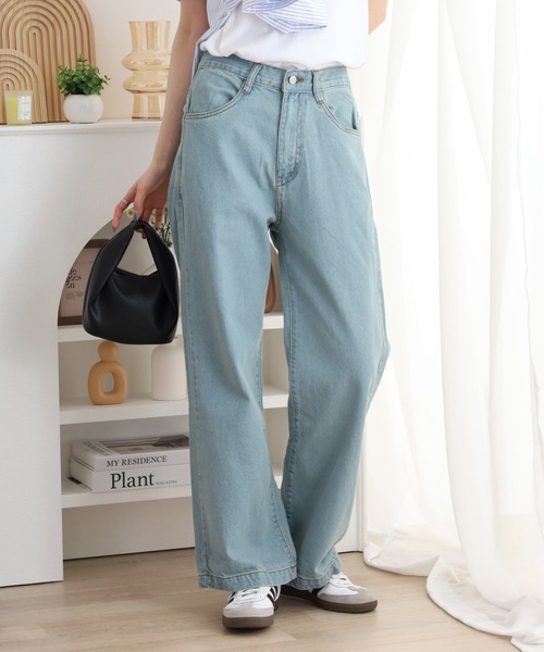 atONE（アットワン）の「コットンデニムワイドパンツ（デニムパンツ・レディース・ライトブルー/ブラック系その他/ネイビー・L/M/LL）」の18枚目の写真