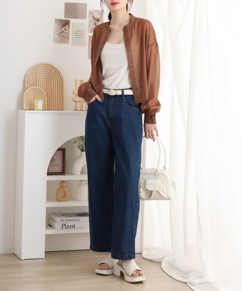 atONE（アットワン）の「コットンデニムワイドパンツ（デニムパンツ・レディース・ライトブルー/ブラック系その他/ネイビー・L/M/LL）」の13枚目の写真