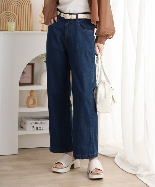 atONE（アットワン）の「コットンデニムワイドパンツ（デニムパンツ・レディース・ライトブルー/ブラック系その他/ネイビー・L/M/LL）」の10枚目の写真