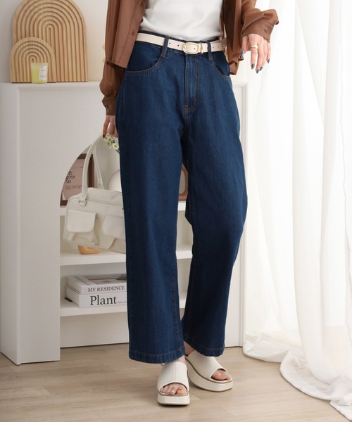 atONE（アットワン）の「コットンデニムワイドパンツ（デニムパンツ・レディース・ライトブルー/ブラック系その他/ネイビー・L/M/LL）」の12枚目の写真
