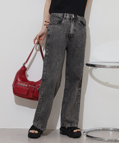 atONE（アットワン）の「コットンデニムワイドパンツ（デニムパンツ・レディース・ライトブルー/ブラック系その他/ネイビー・L/M/LL）」の4枚目の写真