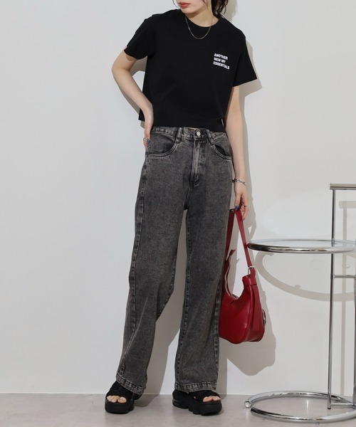atONE（アットワン）の「コットンデニムワイドパンツ（デニムパンツ・レディース・ライトブルー/ブラック系その他/ネイビー・L/M/LL）」の8枚目の写真