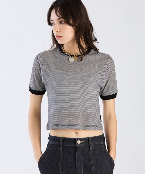 To b. by agnes b.(トゥービーバイアニエスベー)の「シアー コットン 半袖 リンガーTシャツ(Tシャツ/カットソー・レディース・ブラック×ホワイト・40/38)」の3枚目の写真